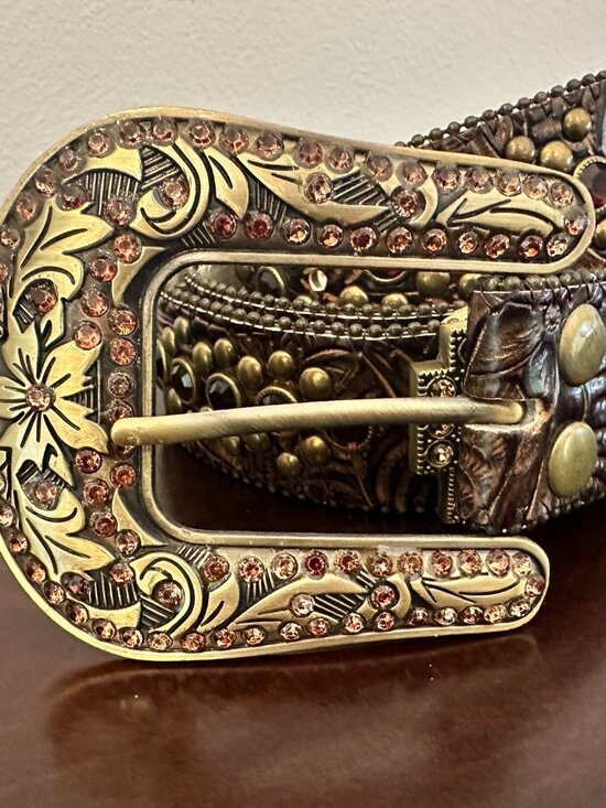 Women’s Brown Western Studded Belt, LeatherAdjustable Brass Buckle, Size L main image 7
